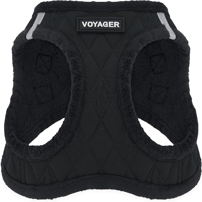 Voyager Step-in Plush Dog Vest Harness -Black Plush, X-Large | 20.5 - 23" in Chest, Soft Plush, Reflective Bands, Cold-Weather Harness, Cats Compatible. Step-In Style,