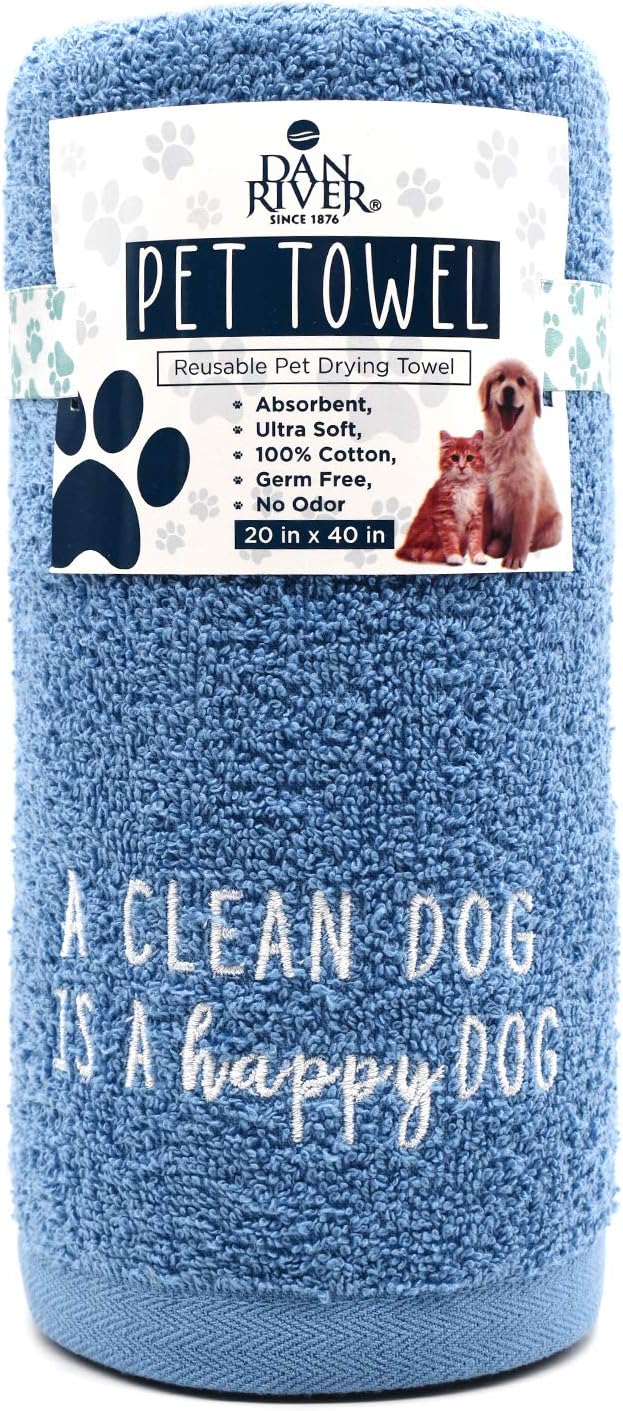 DAN RIVER Dog Towel - Pack of 1, 100% Cotton, 20x40, Ultra Soft 450 GSM, Super Absorbent & Quick Drying Towel for Dogs, Cats, and Other Pets, Riviera.