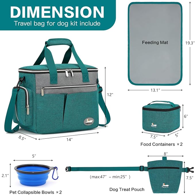 Dog Travel Bag 7-Piece Set with Food Containers, Bowls & Feeding Mat