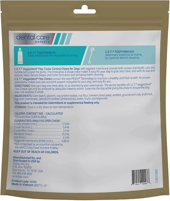 C.E.T. Veggiedent Fr3sh & Flex Plaque and Tartar Control Chew for Dogs, L
