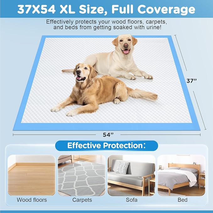 iweepet Enormous 37"x 54" Dog Training Potty Pads, Super Absorbent & Leak-Proof 6 Layers Puppy Pads 30 Counts, Disposable Dog Pee Pads Extra Large for Puppy, Surgery, Older, Cats, Rabbits