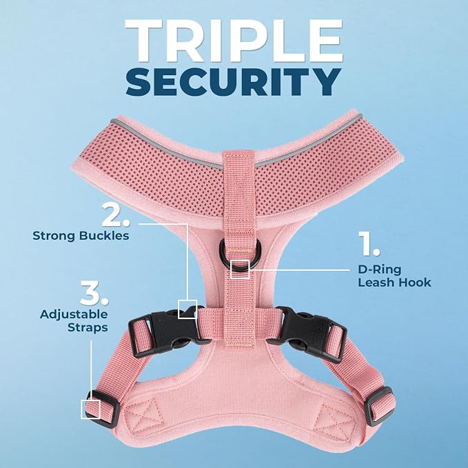 Best Pet Supplies Voyager Aerolite Over the Head Dog Harness, No Pull Breathable Air Mesh Vest, Quick Dry with Reflective Stitching, Adjustable Escape Resistant Harness - Pink, X-Small