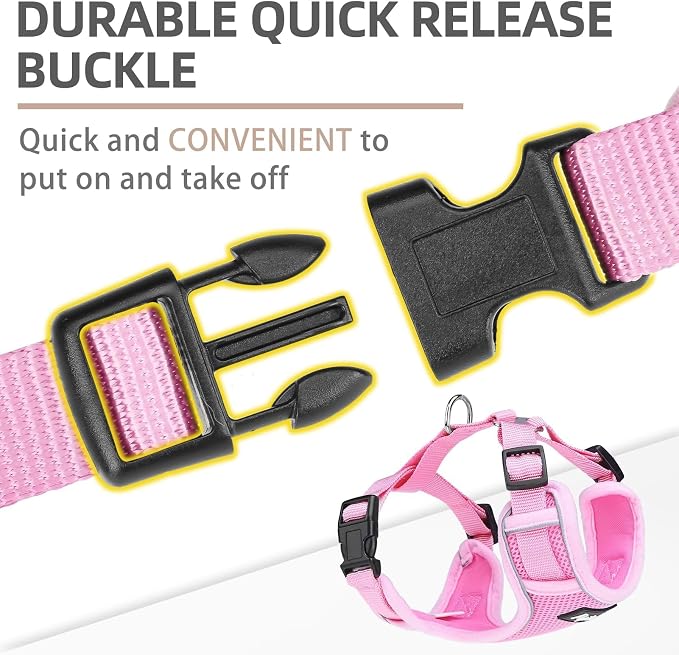 PUPTECK Small Dog Harness and Leash Set, No Pull Adjustable Puppy Cat Harness, Reflective Soft Mesh Pet Vest Small Sized, Pink, S