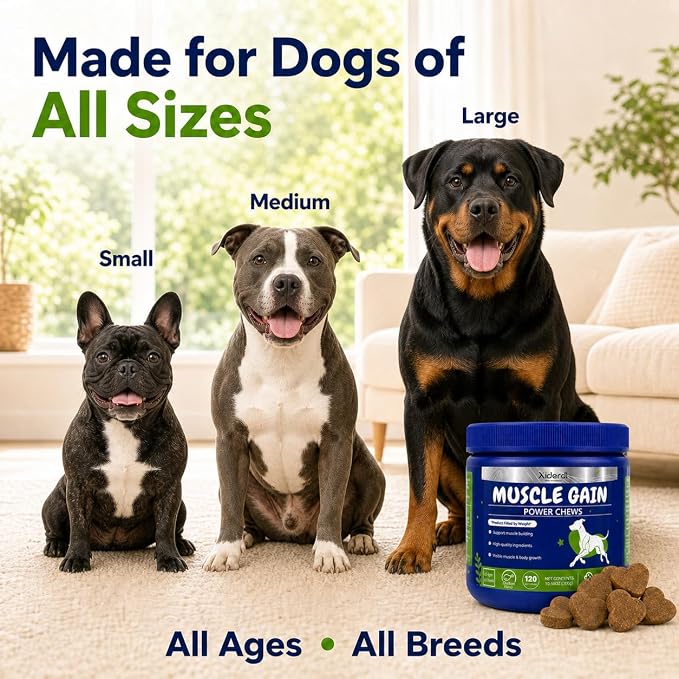 11-in-1 Muscle & Weight Support Chews for Dogs – High Protein Supplement with Amino Acids, BCAAs, Antioxidants & Vitamins – Muscle Support Soft Chews for Puppies & Adult Dogs, 120 Count