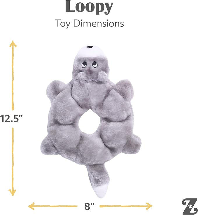 ZippyPaws Loopy No Stuffing Dog Toys to Keep Them Busy - 10" | For Small, Medium, & Large Dogs, Squeaky Pet Toy for Boredom, Unstuffed Chew Toy, Soft Plush Puppy Products, Wolf
