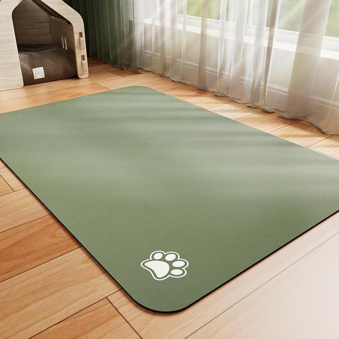 HotLive Dog Food Mat - Absorbent Cat Mat for Food and Water, No Stains Pet Feeding Bowl Mat, Easy to Clean Pet Placemats, Quick Dry Dog Water Dispenser Mat for Messy Drinkers | Paw Green 18"x34"