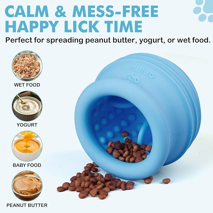 Treat Dispensing Dog Toy, Long-Lasting Interactive Puzzle Toys for Dogs, Stuffable Dog Enrichment Frozen Lick Treat Toy for Boredom, BPA Free Silicone Fetch Catch Chew Toy (Light Blue,M)