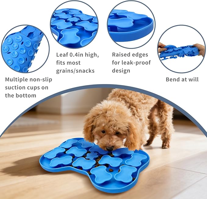 Fhiny Silicone Snuffle Mat for Dogs, Dog Puzzle Feeder Lick Mat with Suction Cups Puppy Slow Feeder Bowl for Dry and Wet Food Interactive Smell Training Encourages Natural Foraging Skill(Blue)