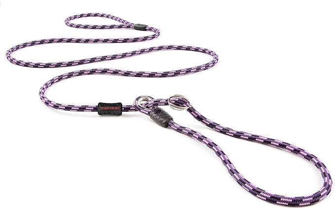 EzyDog Luca Slip Lead Dog Leash, 5.5 ft, Collar Leash Combo - LITE, Purple | Slip On and Go Convenience, Durable Climbing Rope, For Small Dogs, Metal Slider, Silicone Stopper Prevents Overtightening