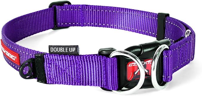 EzyDog Double Up Dog Collar, Strong Double D-Rings - X-Large, Purple | Dual D-Rings for Superior Strength, Safety, and Comfort, Soft Touch Nylon Webbing, Reflective Stitching, Id Attachement Point
