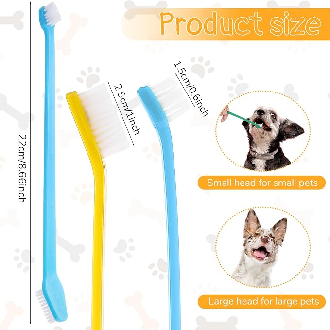 200 Pcs Dog Toothbrush Dual Headed Dental Brushes Bulk Dog Tooth Brushing Kit Long Handle Soft Bristles Pet Tooth Brush for Large and Small Dogs, Cats, Puppy Teeth Cleaning Dental Oral Care