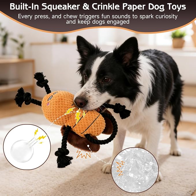 Yipetor Cockroach Squeaky Dog Toy, Puppy Rope Chew Toy for Medium Dogs | anti boredom, tug of war, machine washable, teeth cleaning, crinkle paper, plush toy, separation anxiety