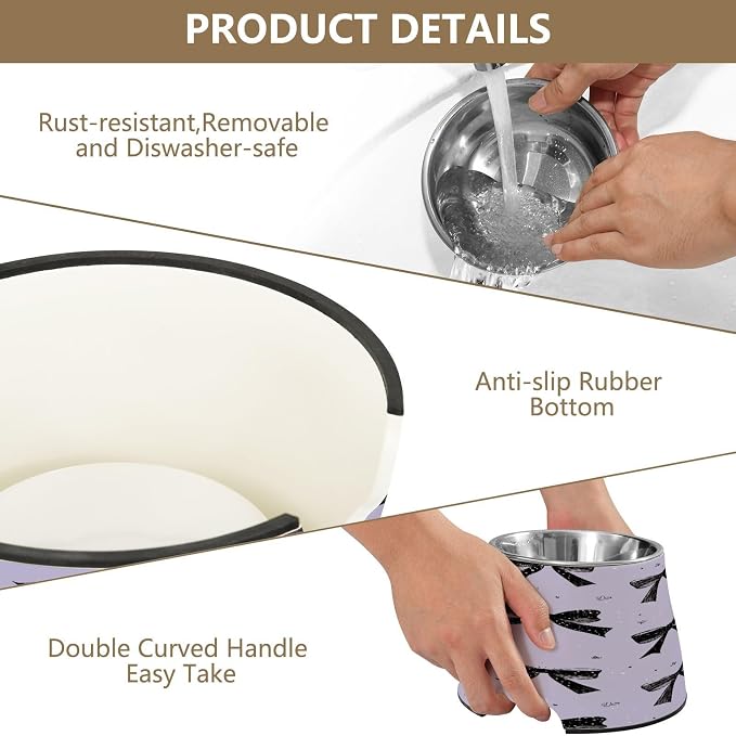 Blueangle Elevated Dog Bowls with Stainless Steel - Non-Slip 2.3 Cup High Capacity Pet Dish for Spinal Health & Black Bows Design（294）
