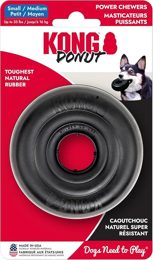 KONG Extreme Donut, Durable Natural Rubber Chew Toy, for Small/Medium Dogs | Made from KONG's Toughest Natural Rubber for Power Chewers, Safe on Teeth & Gums with a Fun Bounce & Roll