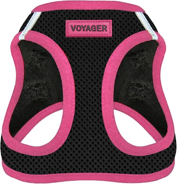 Voyager Step-in Air Dog Vest Harness - Black/Pink Trim, Small | 14.5-16" in Chest, Reflective Bands, All Weather Breathable Air Mesh, Cats Compatible, Lightweight, Fast Drying
