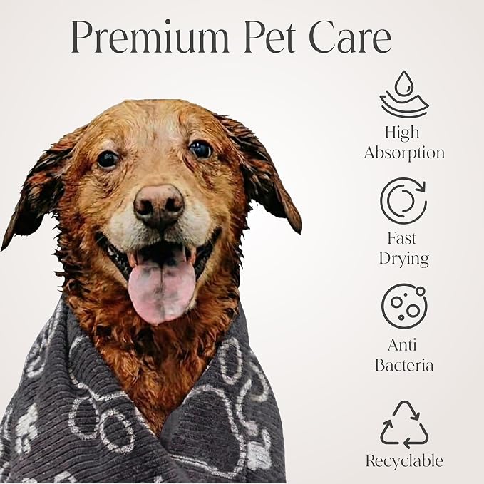 Delilah Home Drytek Dog Towel - Quick-Dry Pet Towel for Large Dogs, Ultra Absorbent & Odor-Resistant - Lightweight Sand-Resistant for Outdoor Bath, Grooming Supplies, Beach & Travel - 30x54 in - Black