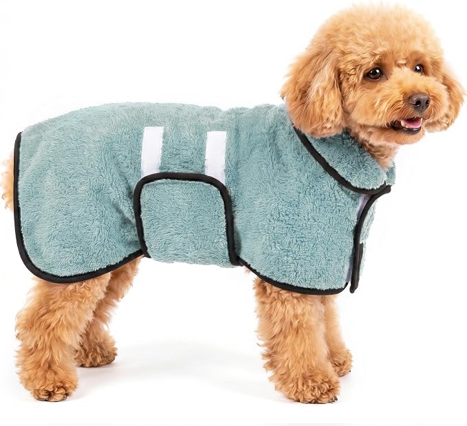 Bienbee Dog Bathrobe, Quick Drying Super Absorbent Pet Robes for Small Medium Large Dogs, Drying Coat for After Bath & Swim, Warm & Cozy Dogs Towels, Dog Puppy Bath Supplies,Light Green S