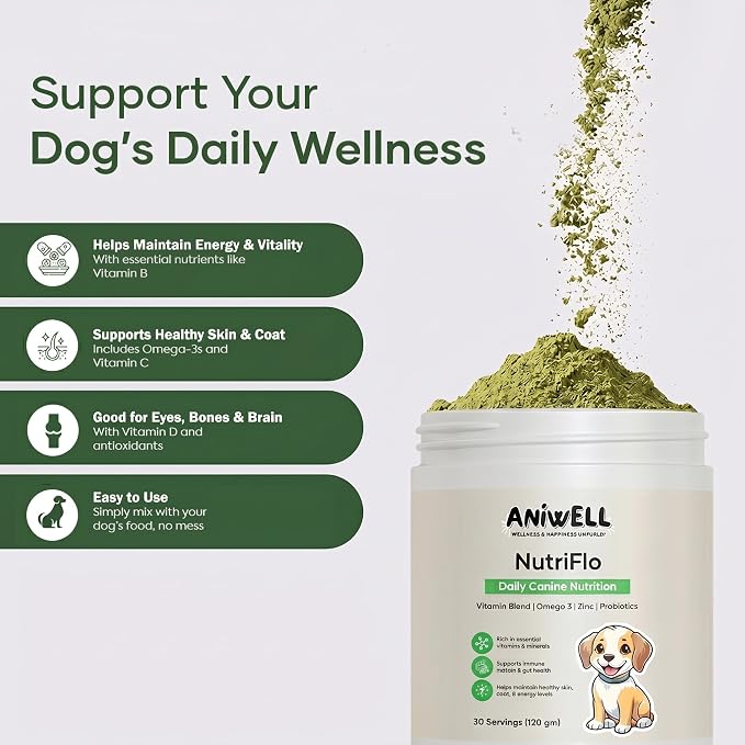 NutriFlo Dog Vitamins & Supplements – 10-in-1 Dog Multivitamin for Gut Health, Hip & Joint, Immune Support, Skin & Coat, Dental Health & Longevity | Daily Dog Supplement for All Breeds (Pack of 2)