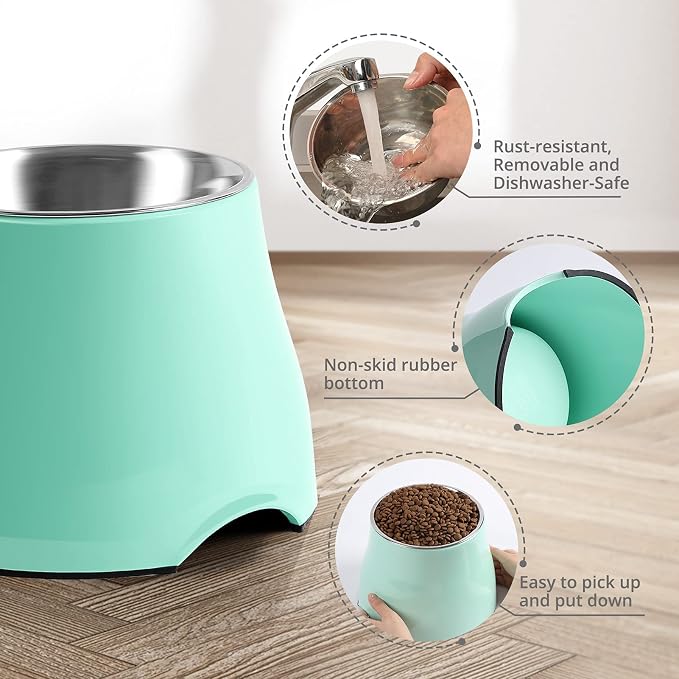 Fluffydream Elevated Dog Bowls, Prevention of Vertebrae Disease, Super Non-Slip, Stainless Steel Bowl, High Capacity, Colorful Raised Dog Bowls for Medium/Small Size Dogs