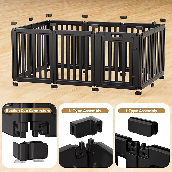Dog Playpen, Clear Dog Pen, Dog Pen Indoor, Easy to Install and Remove Dog Play Pen, Puppy Playpen Suitable for Dogs, Cats,Dog Playpen Indoor (Black, 30.3 inch Height, 10 Panels)