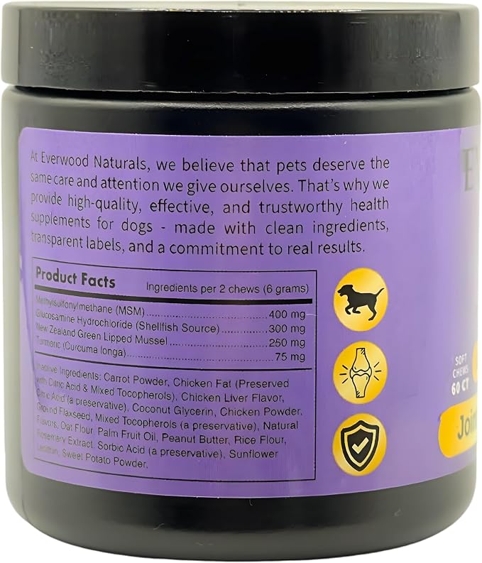 Premium Joint & Mobility Support Soft Chews for Dogs – Glucosamine, MSM, Green Lipped Mussel & Turmeric – Dog Hip & Joint Supplement – 60 Soft Chews