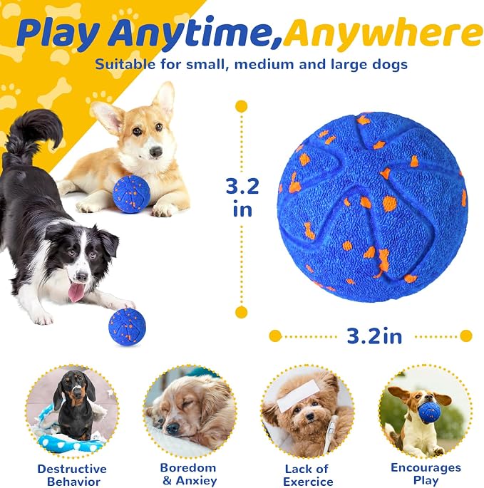 Interactive Dog Ball for Large Dogs - Dog Toys for Aggressive Chewers to Keep Them Busy, Durable E-TPU Material, 3 Play Modes Automatic Dog Balls for Medium and Large Dogs, Indoor & Outdoor