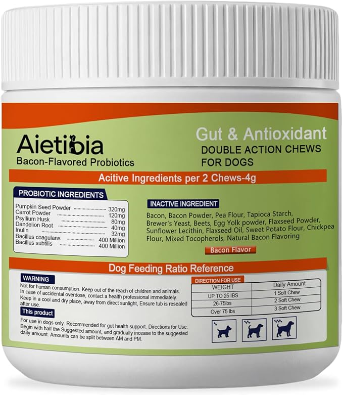 120 Chew Anal Gland Soft Chews for Dogs-Help Reduce Scooting with Pumpkin&Digestive Enzymes Probiotics Fiber Supplement-Bacon Flavor