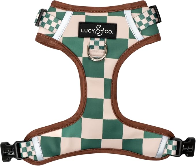 Lucy & Co. Cute No-Pull You're a Square Harness - Stop Pulling & Walk Easy - Harness Available in XS-XL for Small, Medium, and Large Dogs (X-Large, White & Green Checks)