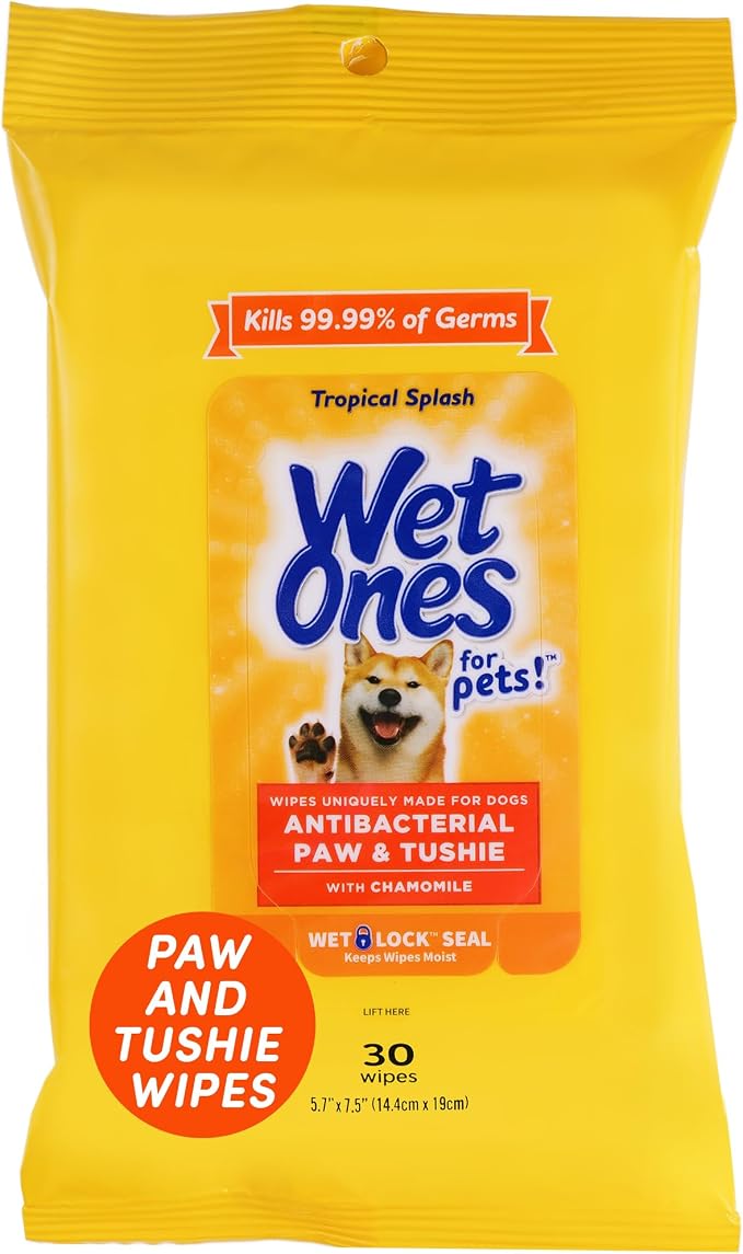 Wet Ones for Pets Paw and Tushie Grooming Wipes, Wet Lock Seal, 30 Count