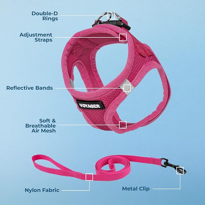 Voyager Step-in Pet Harness - All Weather Mesh, Adjustable Step in Harness for Cats and Dogs by Best Pet Supplies - 307S Fuchsia, XXXS