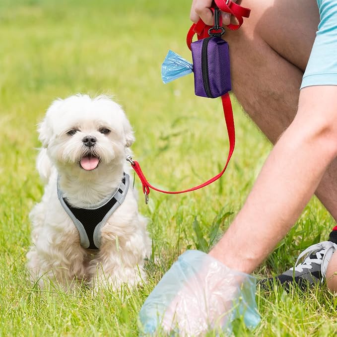 Dog Waste Bag Dispenser Pet Poop Bags Holder for Doggie Waste Bags Dispensers Soft Fabric Zipper Small Doggy Puppy Pouch for Leash Accessory Attachment with Carrier,2PCS Purple&Black