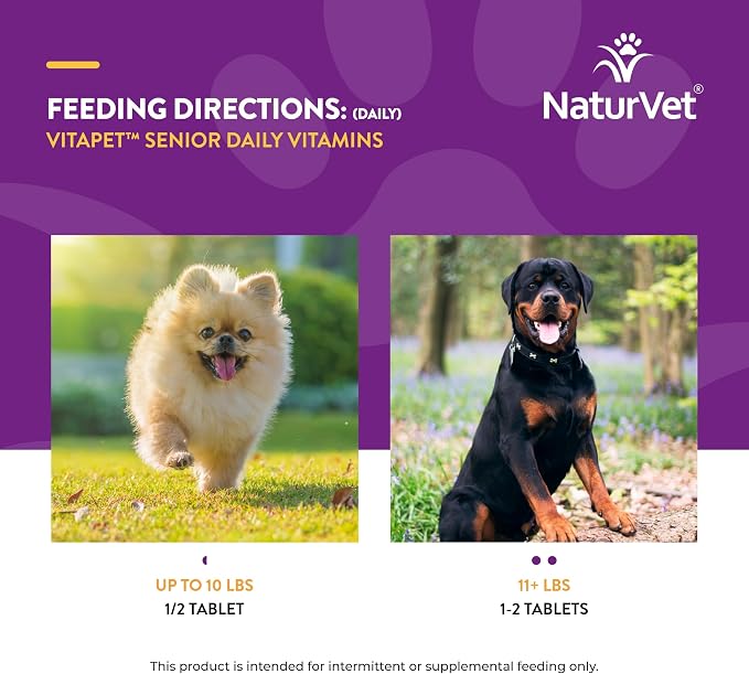 NaturVet VitaPet Senior Daily Vitamin Dog Supplements - 365 Ct | Full Spectrum of Vitamins & Minerals, Enhanced with Glucosamine for Added Joint Support, 365 Time Release Tablets