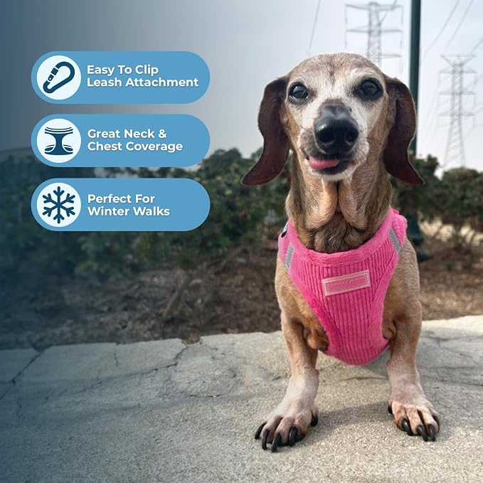 Voyager Step-in Plush Dog Vest Harness -Fuchsia Corduroy, Medium | 16 - 18" in Chest, Soft Plush, Reflective Bands, Cold-Weather Harness, Cats Compatible. Step-In Style,