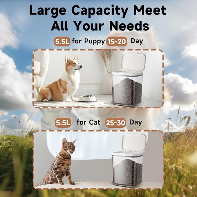 LivLab Mker Dog Food Storage Container 5 lbs Airtight Pet Food Storage Containers with, 6 lbs, White