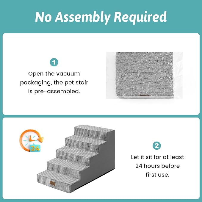 COZY KISS Dog Stairs for Small Dogs, 5 Step Pet Stairs for Beds & Couches | 17.7" H Non-Slip Dog Steps for Bed & Sofa, Gentle Incline for Puppies, Senior Cats, and Small Dogs, 17.7x29.5x17.7 in, Grey