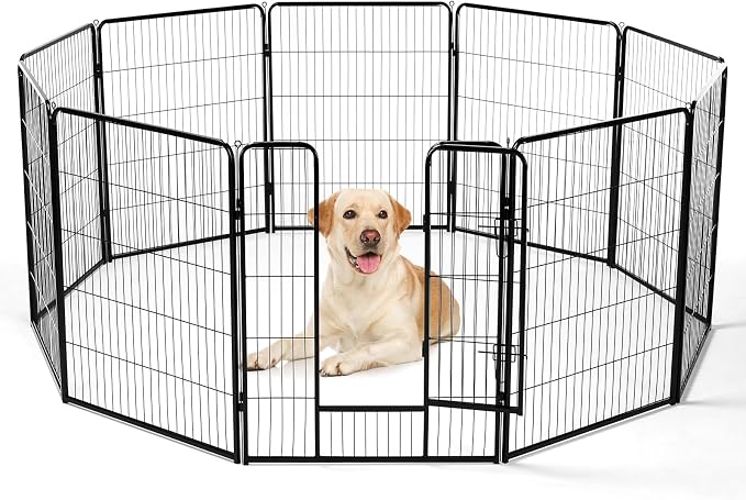 DUMOS Dog Playpen Indoor/Outdoor, Metal, 40in, 8 Panels, Foldable with Door