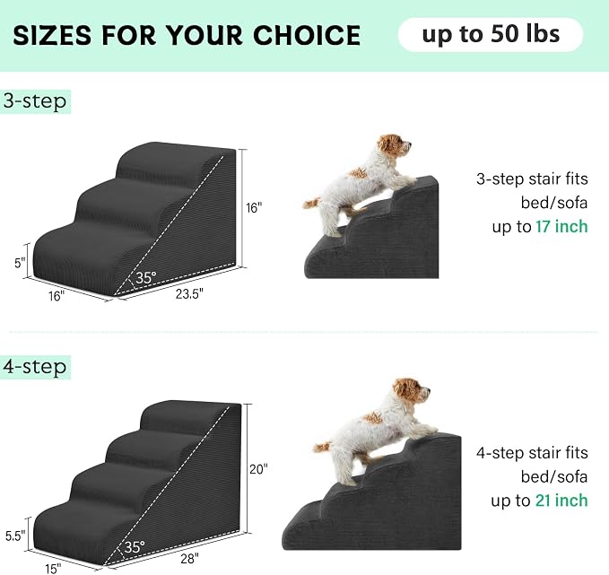 Mesa Lemon Dog Steps for Small Dogs, 4-Step Pet Ramp Stairs for High Beds and Sofa, Non-Slip Pet Stairs for Small Dogs and Cats, Removable and Easy to Clean Cover, Black