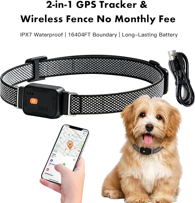 GPS Dog Collar, Wireless Pet Fence & GPS Pet Tracker Blue | GPS dog collar with app control, wireless pet fence, virtual boundaries, real-time tracking and activity monitoring，no fee.