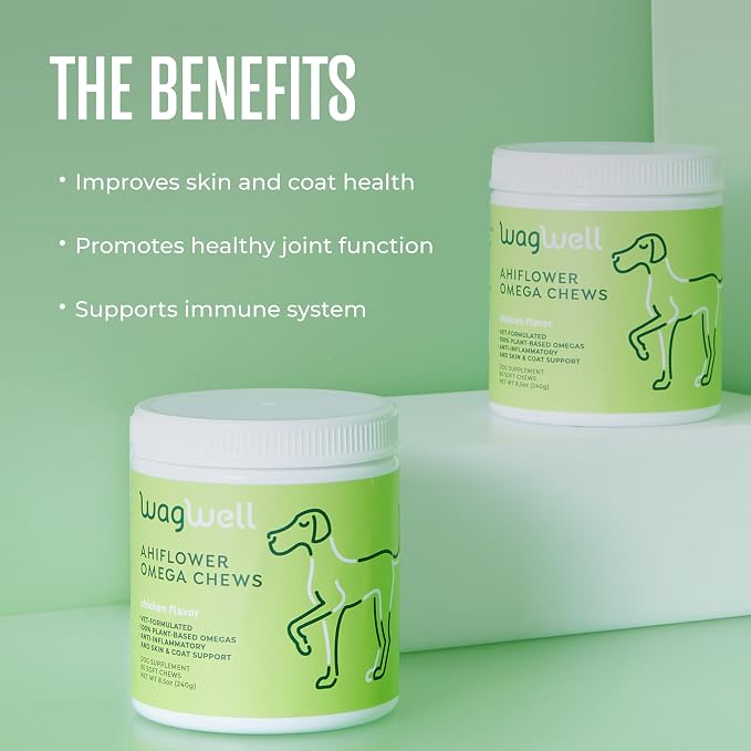 WagWell Ahiflower Plant-Based Omega 3, 6, and 9 Chews for Dogs (60 Count)