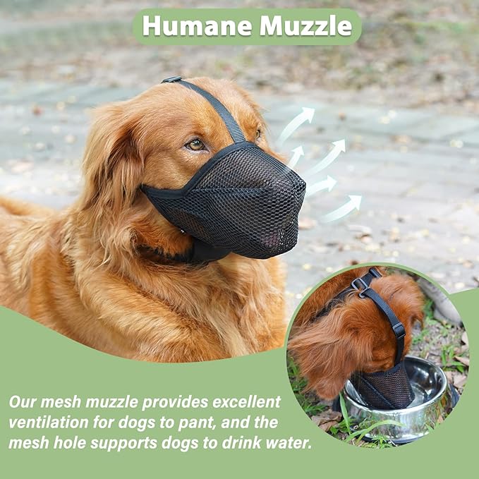 Dog Muzzle, Patented Soft Mesh Muzzle for Scavenging | Black, S | For Medium Small Dogs Biting Licking Chewing, For Walking Vet Visits Grooming Training, Adjustable, Allows to Pant and Drink