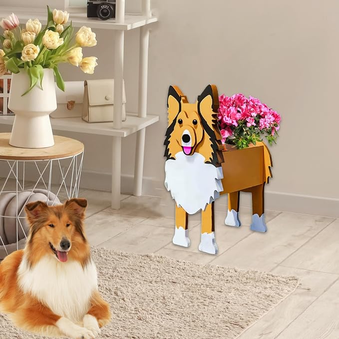 Sheltie Dog Planter Pots, Animal Shaped Flower Pot
