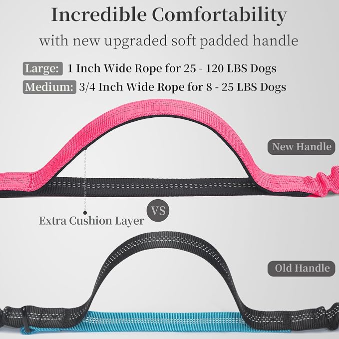 iYoShop Hands Free Dog Leash with Zipper Pouch, Medium, 8-25 lbs, Pink | Waist Leash, Dual Padded Handles, Shock-Absorbing Bungee, Adjustable Waist Belt, Walking and Running
