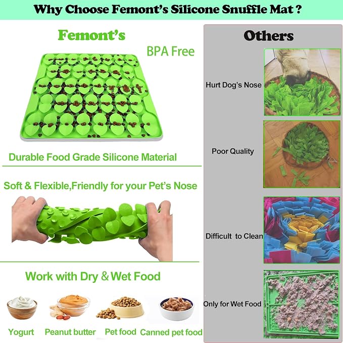 Large Silicone Snuffle Mat for Small Medium Large Dogs Slow Down Eating,Slow Feeder Lick Mat for Dry Wet Food for Pet Encourages Natural Foraging Skill,Relieving Stress (Green)