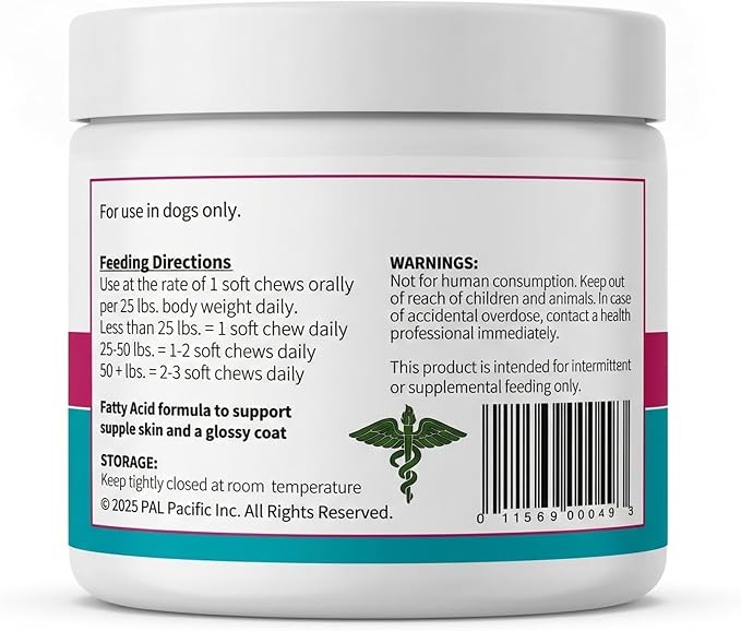 Dog Skin and Coat Supplement Chews - Omega-3 Fish Oil, EPA & DHA, Biotin, Vitamin A & D3 - Coat Shine, Skin Hydration, Shedding & Itch Relief - Made in USA - 60 Count