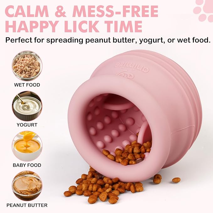 Treat Dispensing Dog Toy, Long-Lasting Interactive Puzzle Toys for Dogs, Stuffable Dog Enrichment Frozen Lick Treat Toy for Boredom, BPA Free Silicone Fetch Catch Chew Toy (Pink,S)