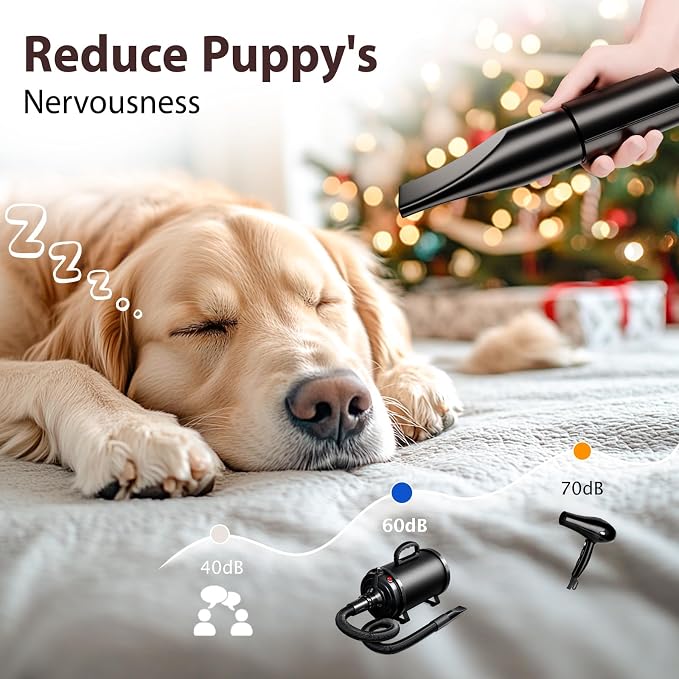 Dog Hair Dryer, High Velocity Pet Blower Grooming Dryer, Black | Dog Blow Dryer, 3800W/5.2HP for Large Dogs, Stepless Adjustable Speed, 4 Different Nozzles, Dog Brush Included