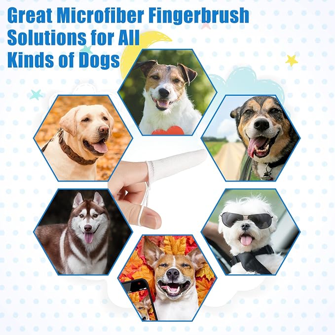 Chunful 20 Pcs Dog Fingerbrush Microfiber Full Soft Finger Toothbrush Pet Dental Finger Brush for Dog Cat Washable Teeth Cleaning Remove Plaque and Tartar