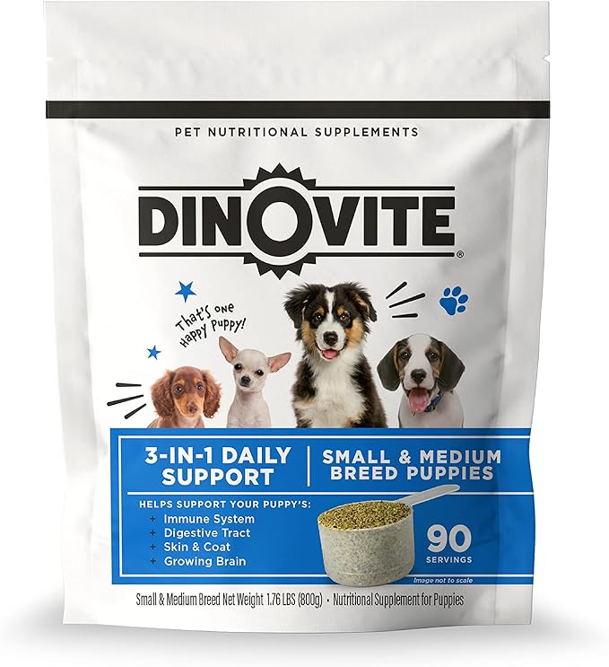 Dinovite Probiotic Food Topper for Puppies, Digestive Support, 90 Servings