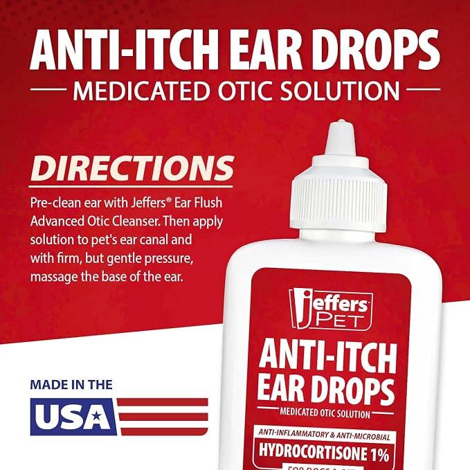Jeffers Anti-Itch Ear Drops with 1% Hydrocortisone, 2 fl oz