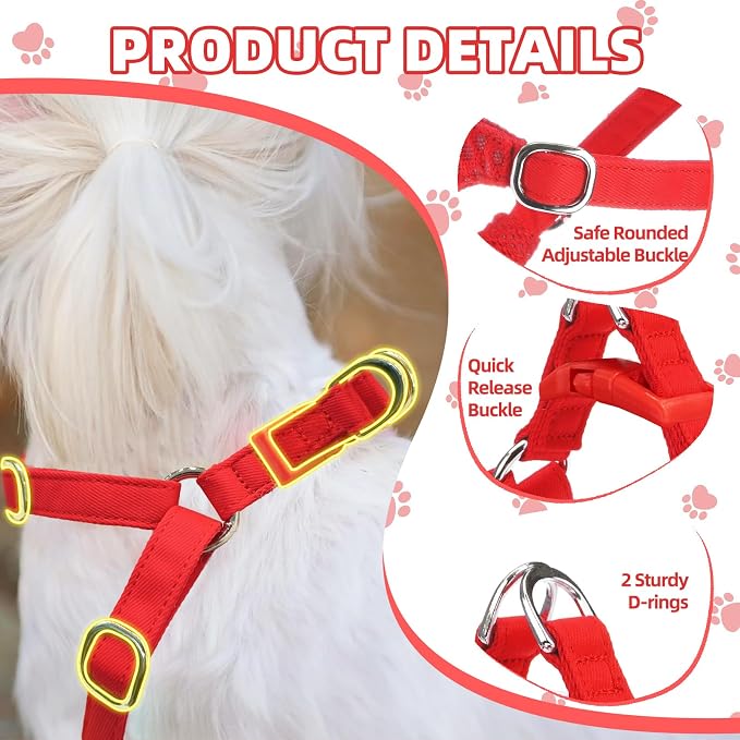 PUPTECK Dog Harness and Leash Set Small Sized, Lightweight Step-in Puppy Harness, Escape Proof No Pull Cute Pet Vest Harnesses, Red S
